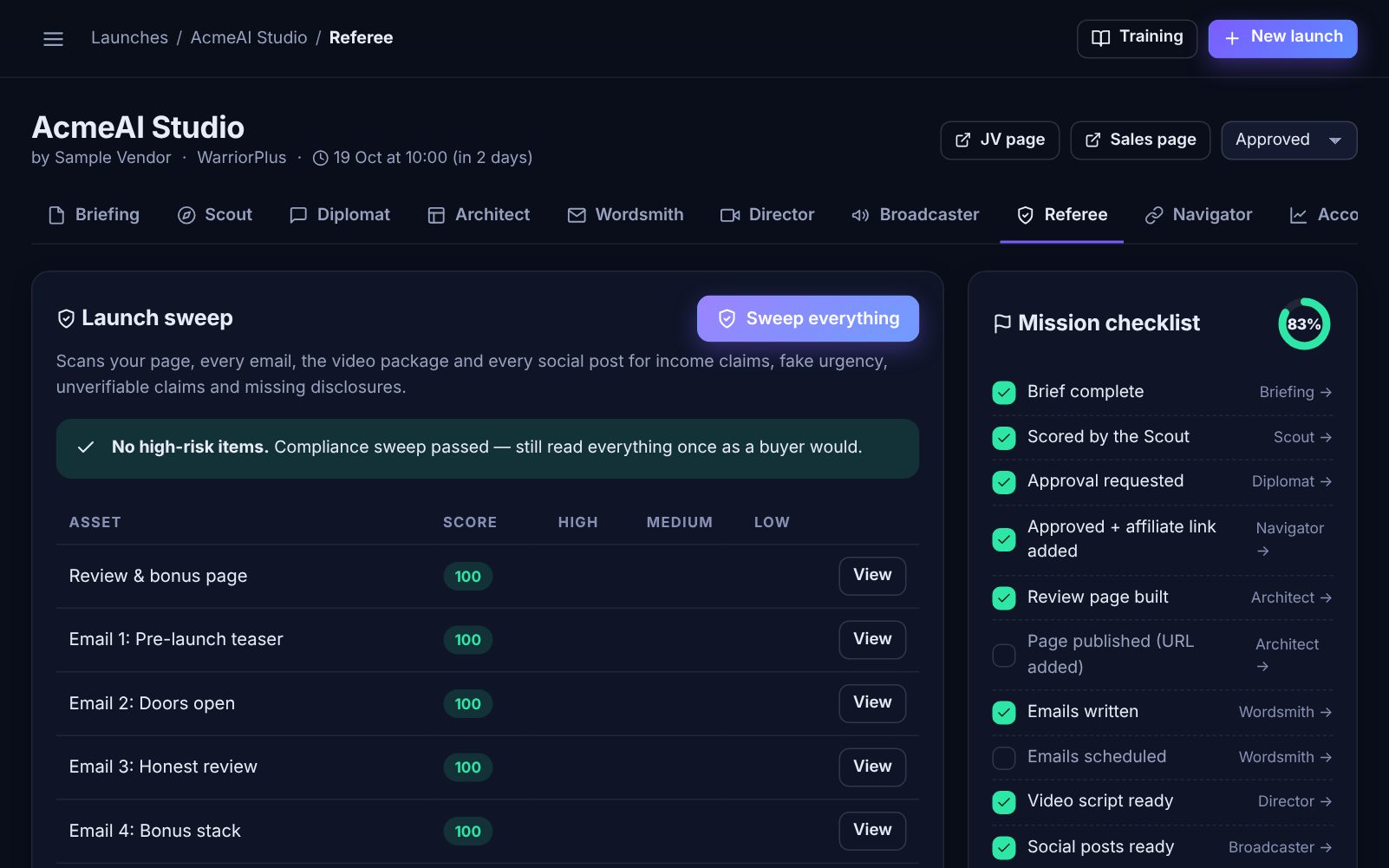 Referee screen